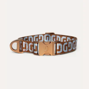 DOGGUO Halsband - DG print - bruin/blauw