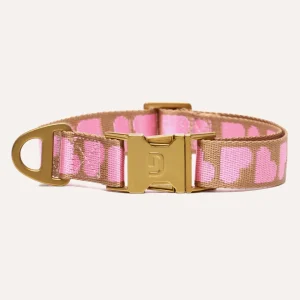 DOGGUO Halsband - hart print - mokka/roze