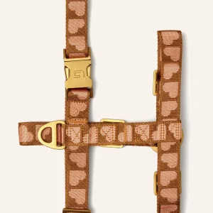 DOGGUO hondentuig - hart print - bruin/abrikoos