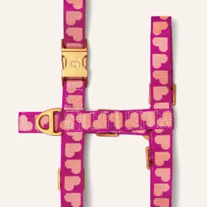 DOGGUO hondentuig - hart print - magenta/abrikoos