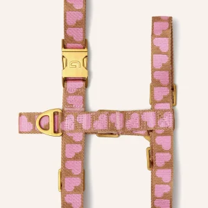 DOGGUO hondentuig - hart print - mokka roze