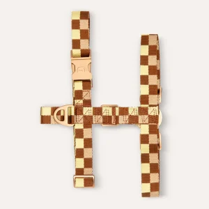 DOGGUO hondentuig - blok print - bruin/geel